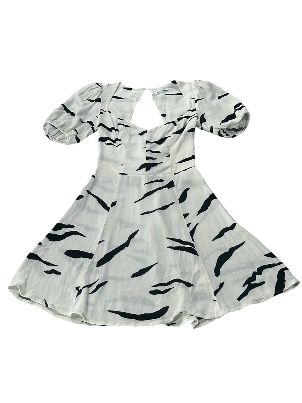 Reformation Clancie Minidress Pinto White Black Zebra Sweetheart neckline Sz 4 - Picture 6 of 14